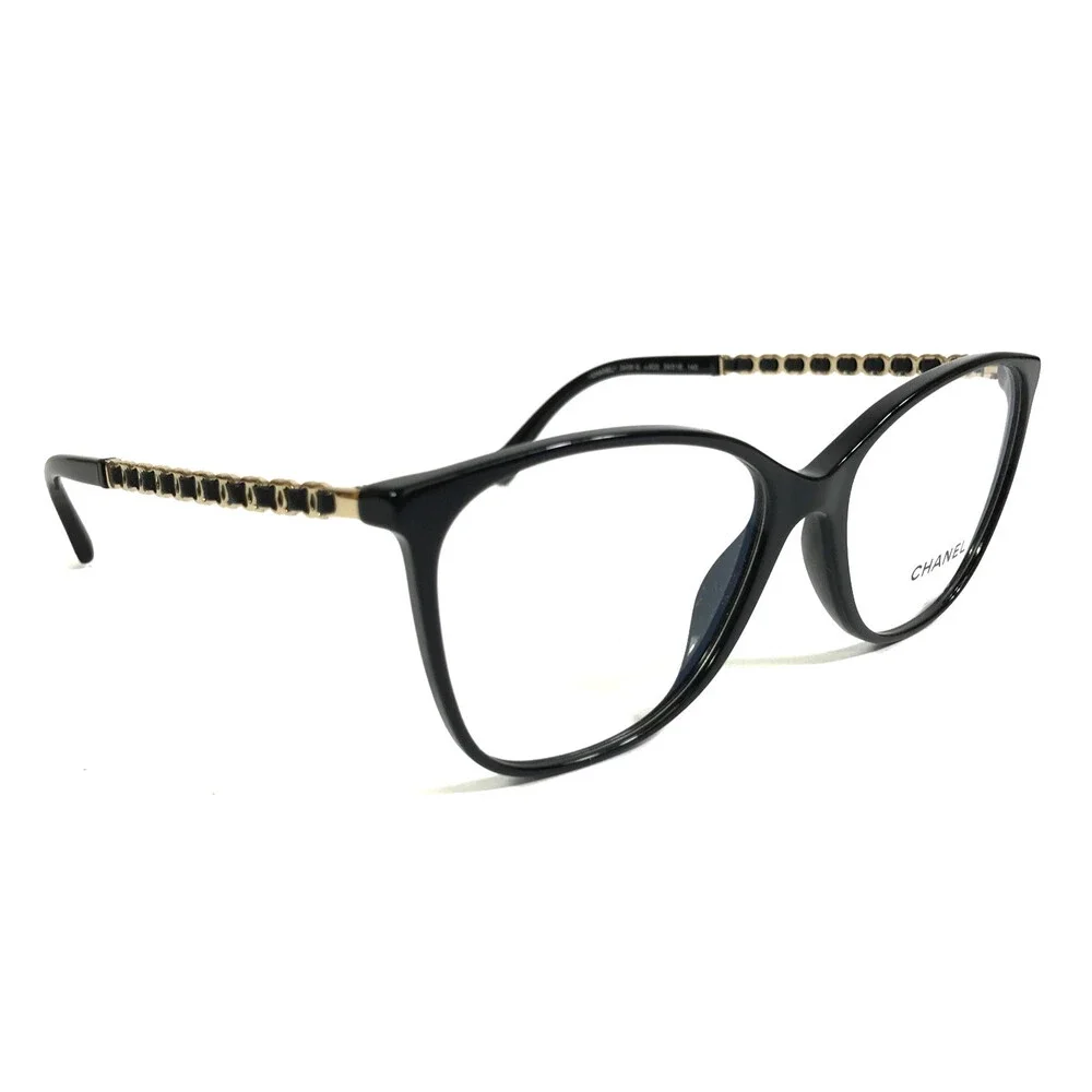 Chanel Eyeglasses Frames 3408-Q c.622 Black Gold Woven Leather 54-16-140